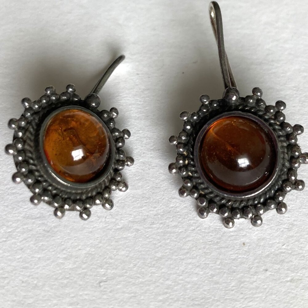 Baltic Amber on Silver Earrings - Vintage